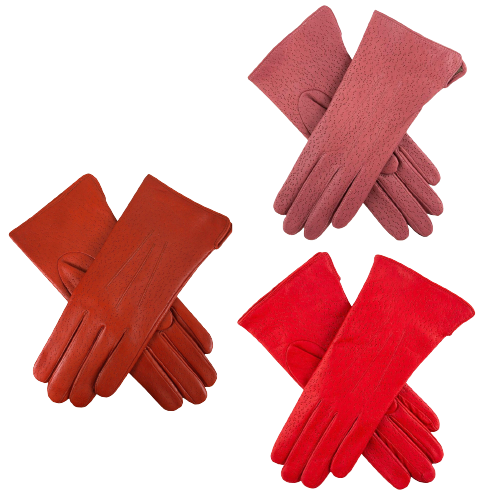 Dents Women's Three-Point Lined Imitation Peccary Leather Gloves in Claret Red - 7.5