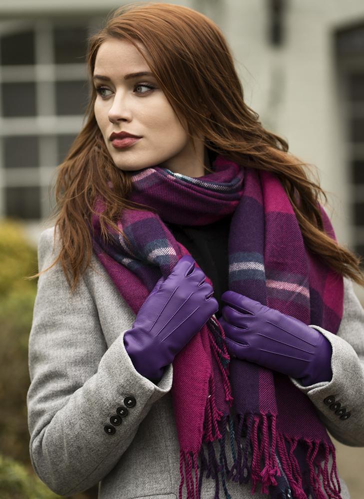 Dents Womens Emma Three-Point Leather Gloves - Amethyst