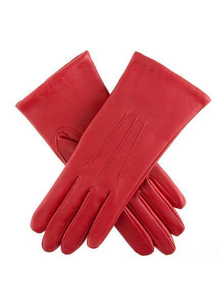 Dents Womens Emma Three-Point Leather Gloves - Berry Red