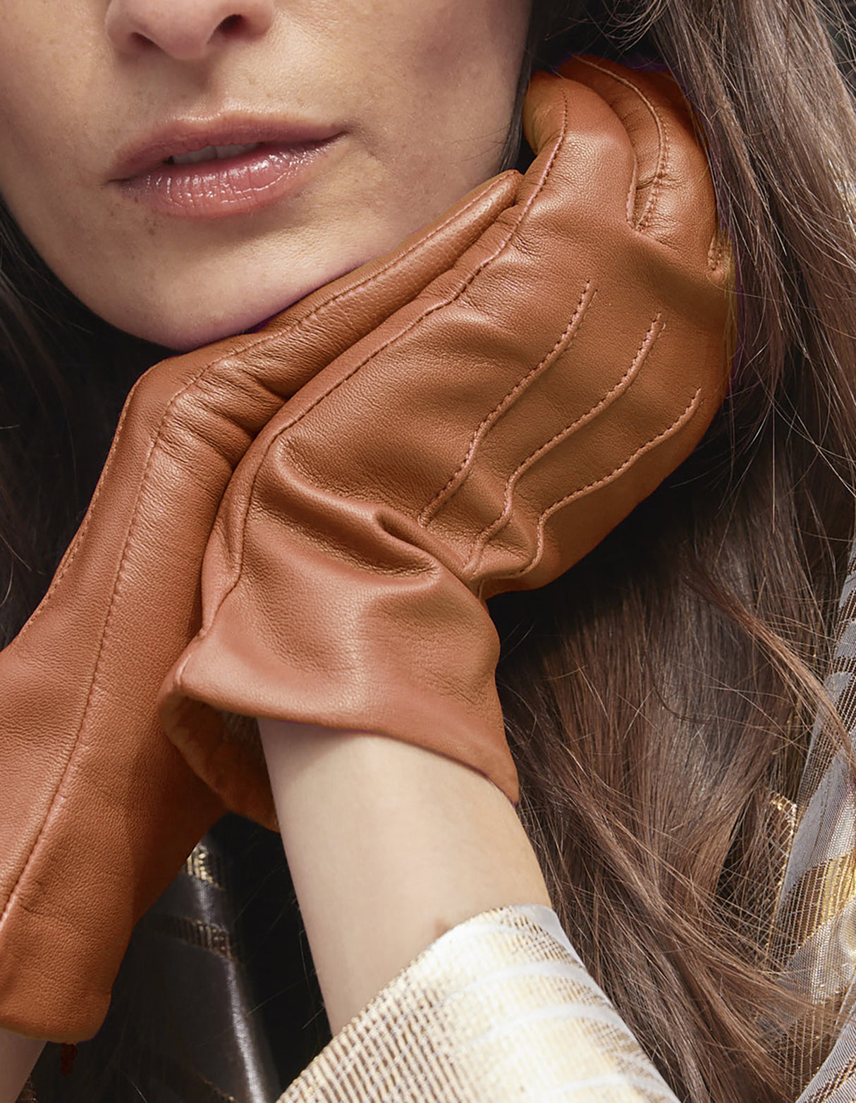 Dents Womens Cashmere Lined Touchscreen Leather Gloves in Cognac