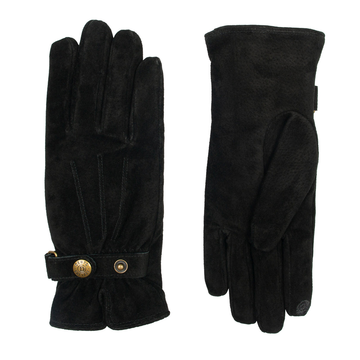 Dents Women's Three-Point Fleece-Lined Suede Gloves - Black
