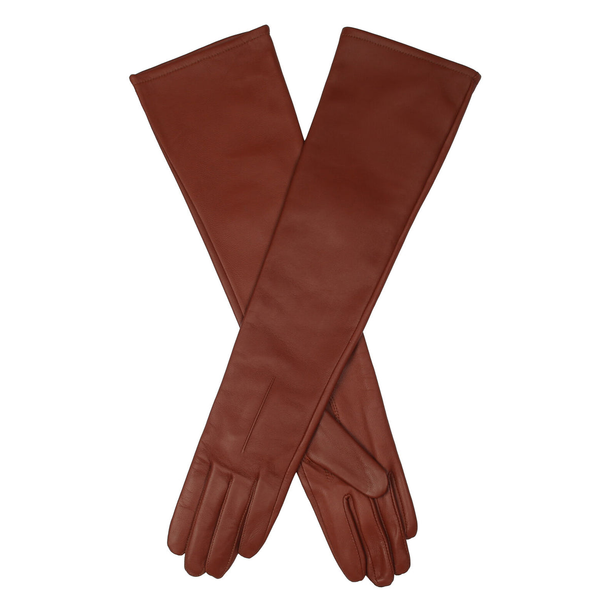 Dents Womens Single-Point Long Above-Elbow Lined Leather Gloves in Cognac