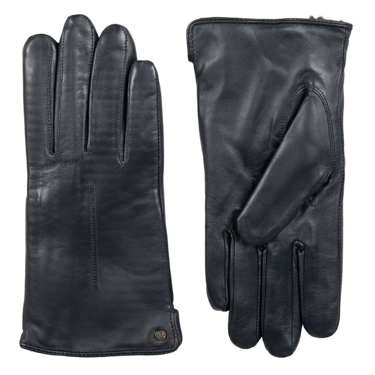 Dents Womens Touchscreen Single-Point Faux Fur-Lined Leather Gloves in Navy