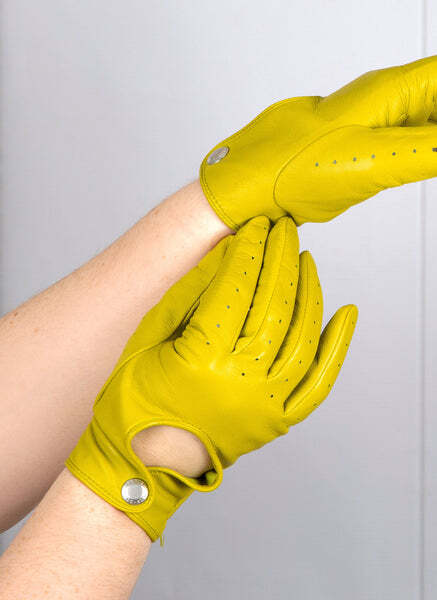 Dents Thruxton Womens Leather Driving Gloves Unlined - Lime