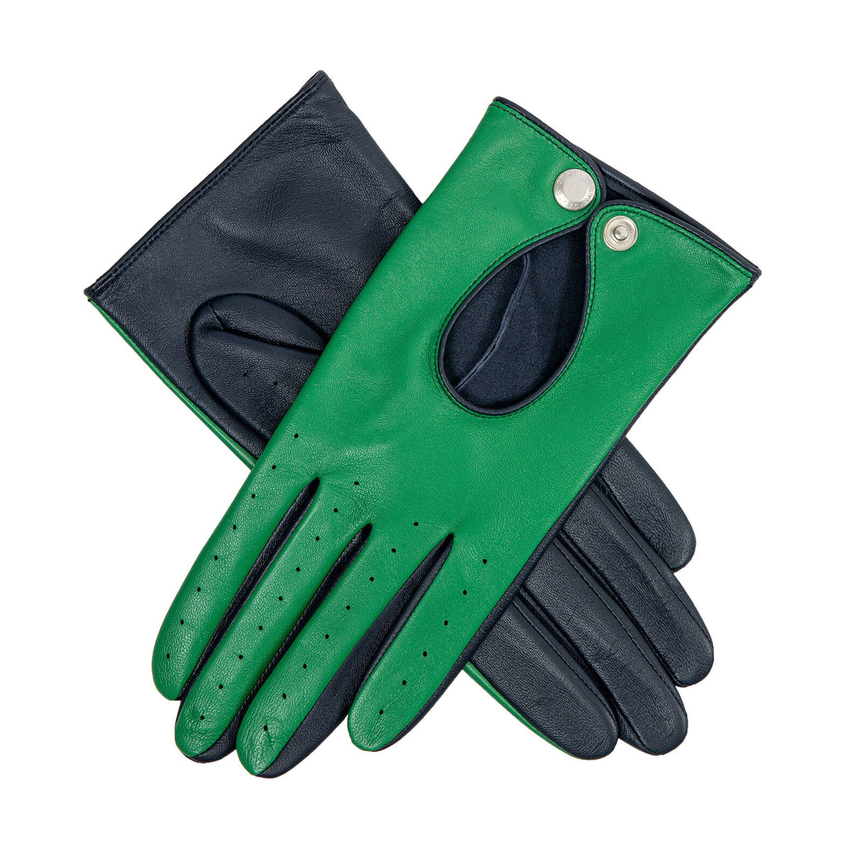 Dents Women’s Touchscreen Leather Driving Gloves in Emerald/Navy