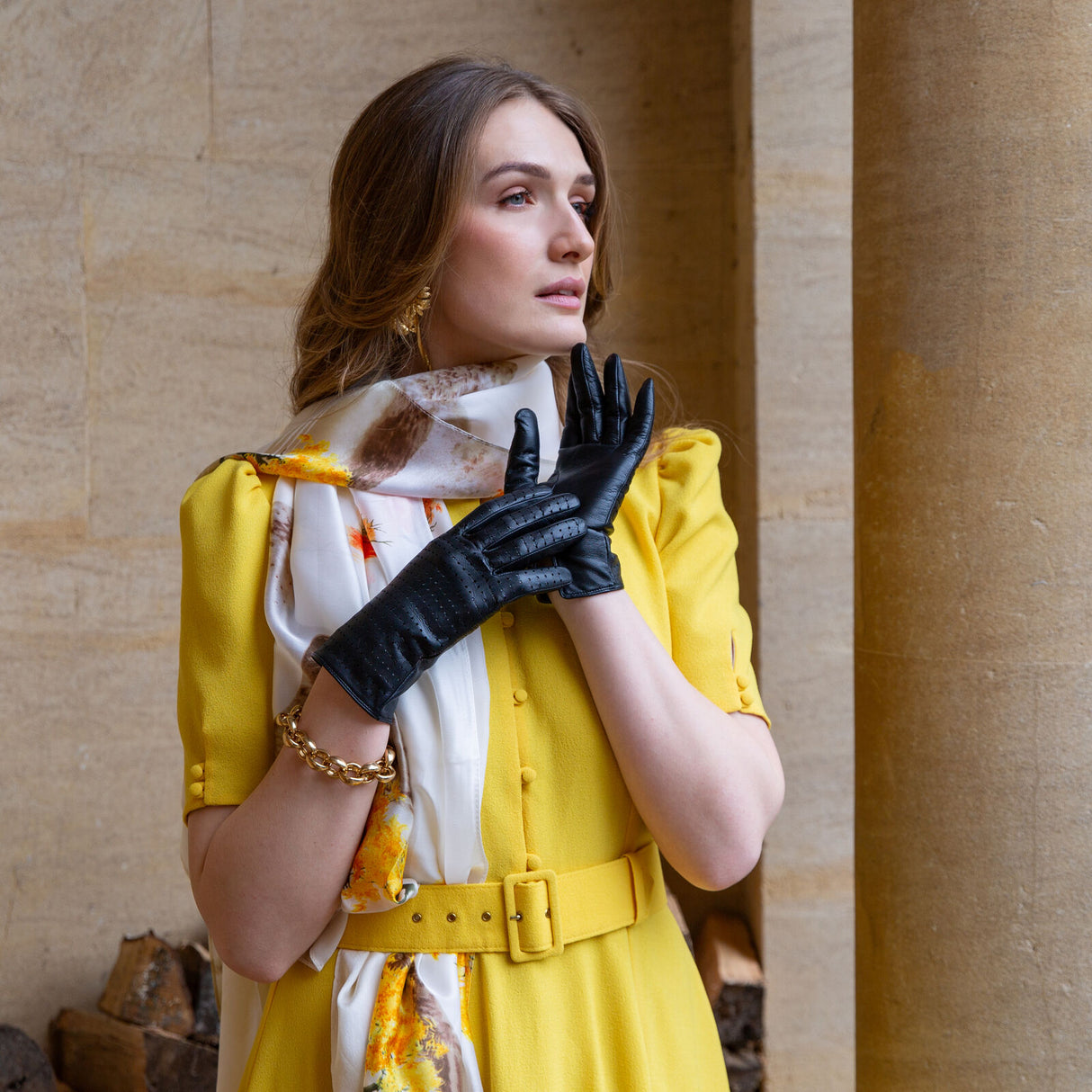 Dents Women’s Perforated Leather Gloves in Black