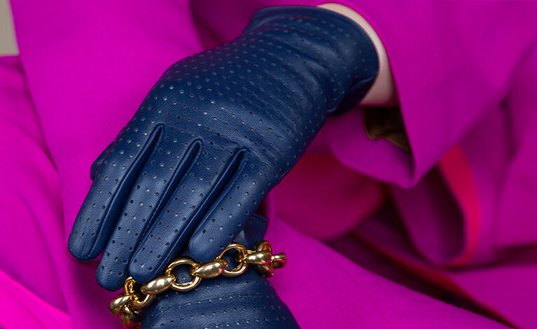 Dents Women’s Perforated Leather Gloves in Navy