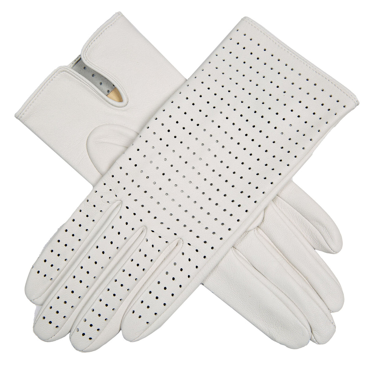 Dents Women’s Perforated Leather Gloves in Pearl