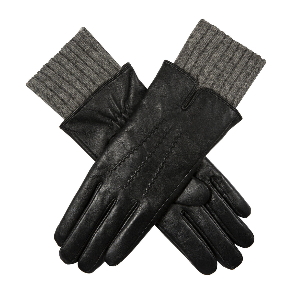 Dents Women’s Three-Point Wool Blend-Lined Leather Gloves with Knitted Cuffs