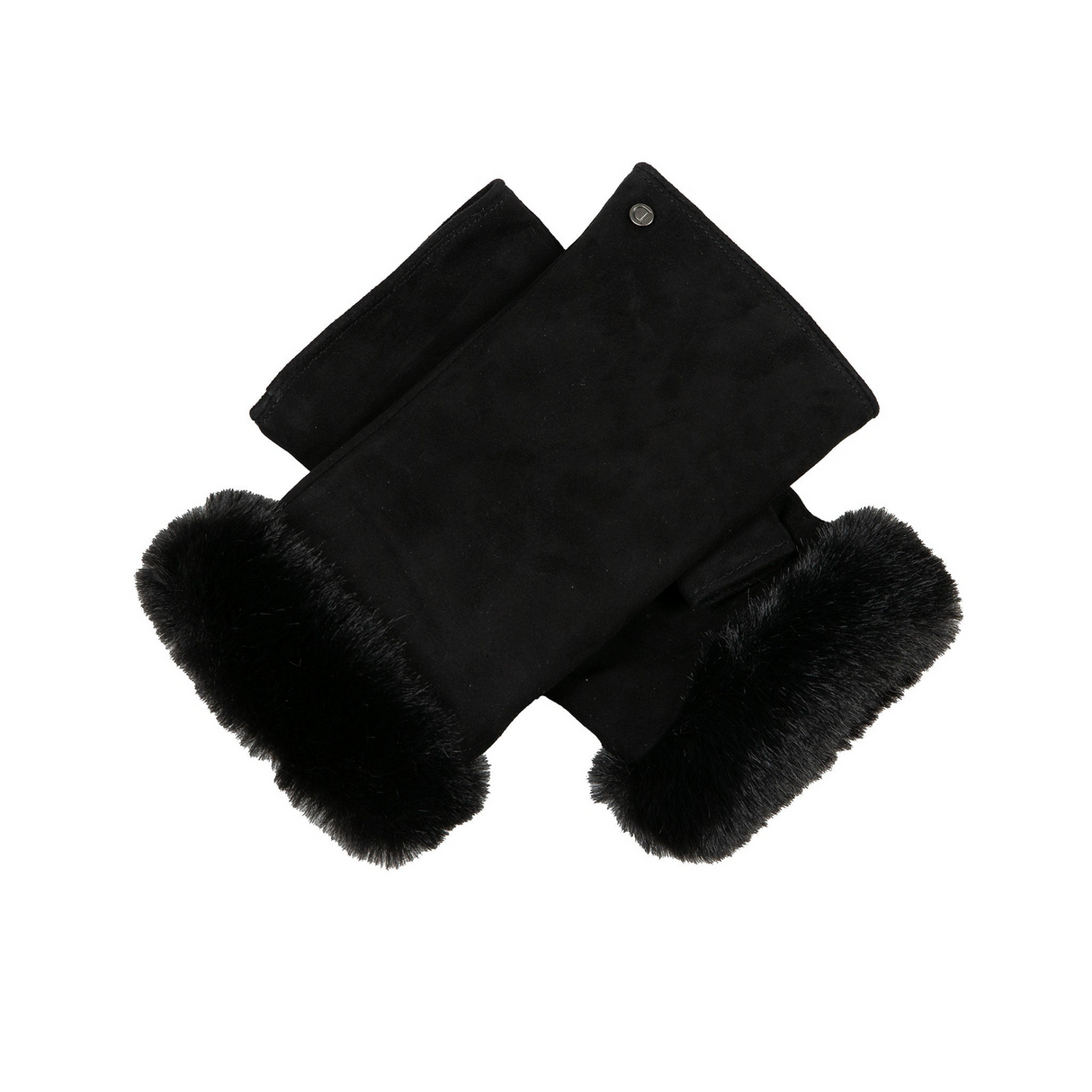 Dents Womens Fingerless Faux Fur-Lined Suede Mitten Gloves w/ Faux Fur Trim in Black