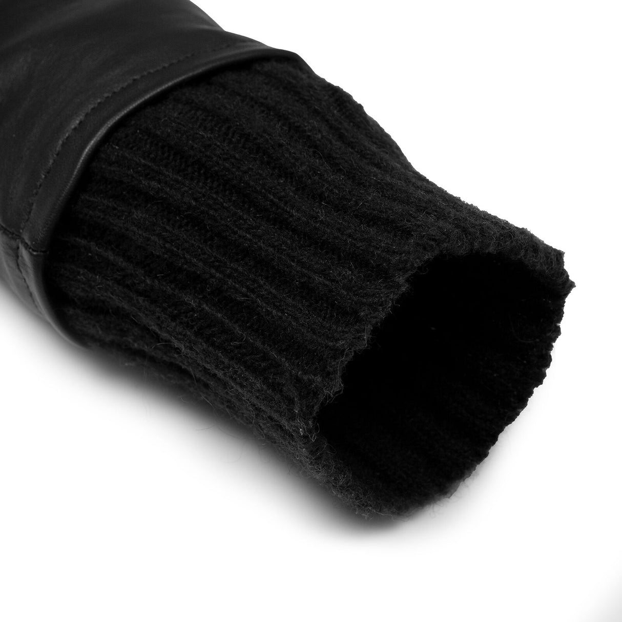 Dents Women’s Fingerless Leather Mittens with Knitted Cuffs - Black