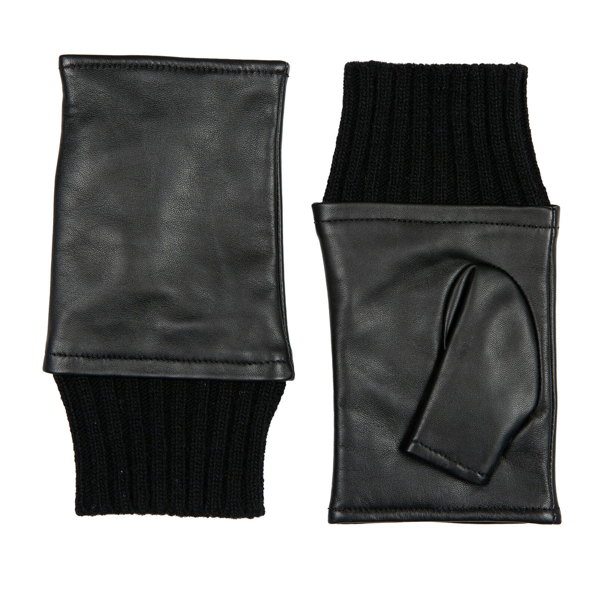 Dents Women’s Fingerless Leather Mittens with Knitted Cuffs - Black