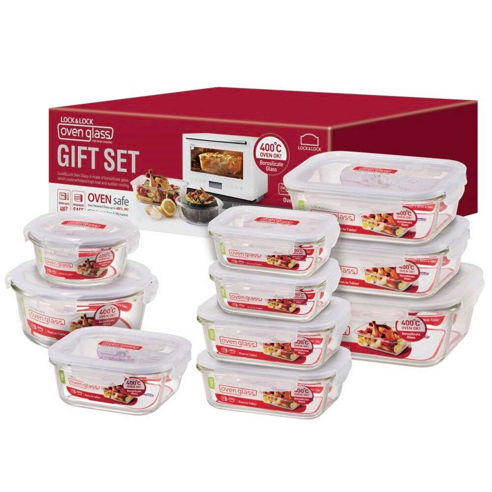 Lock & Lock 10-Piece Borosilicate Glass Complete Storage Container Gift Set w/ Lids