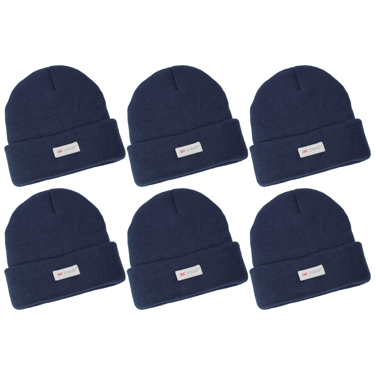 6x Dents 3M Thinsulate Beanie Bulk Pack - Navy Blue (Pull On Thermal Knit Ski Hat)