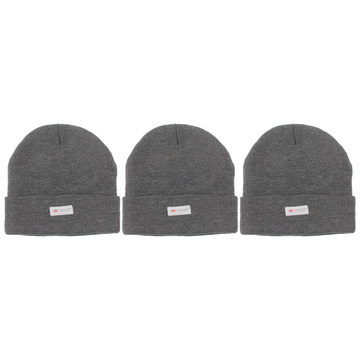 3x Dents 3M Thinsulate Beanie Pack - Charcoal Grey (Pull On Thermal Knit Ski Hat)
