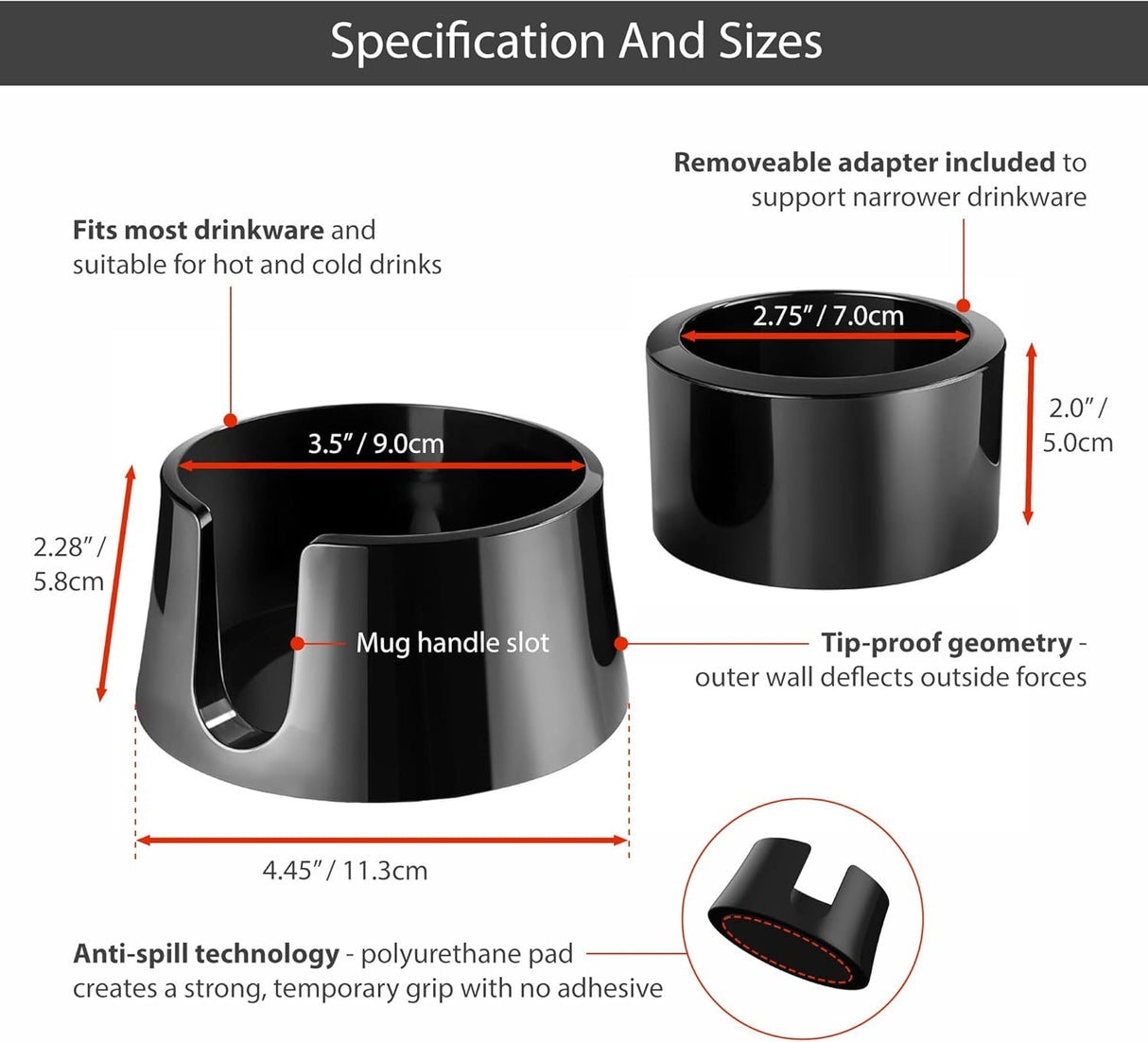 Table Coaster Anti-Spill Drink Holder Tray Couch Seat Car Office Travel - White