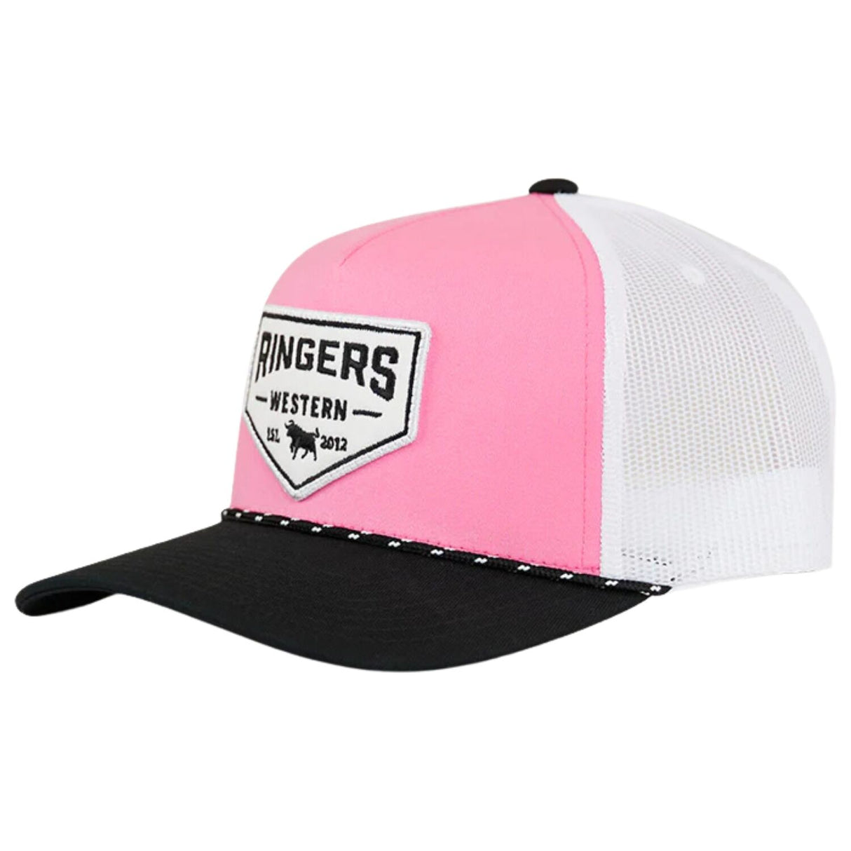 Ringers Western Garage Trucker Cap Mid Profile Mesh Back Snapback in Melon/Black