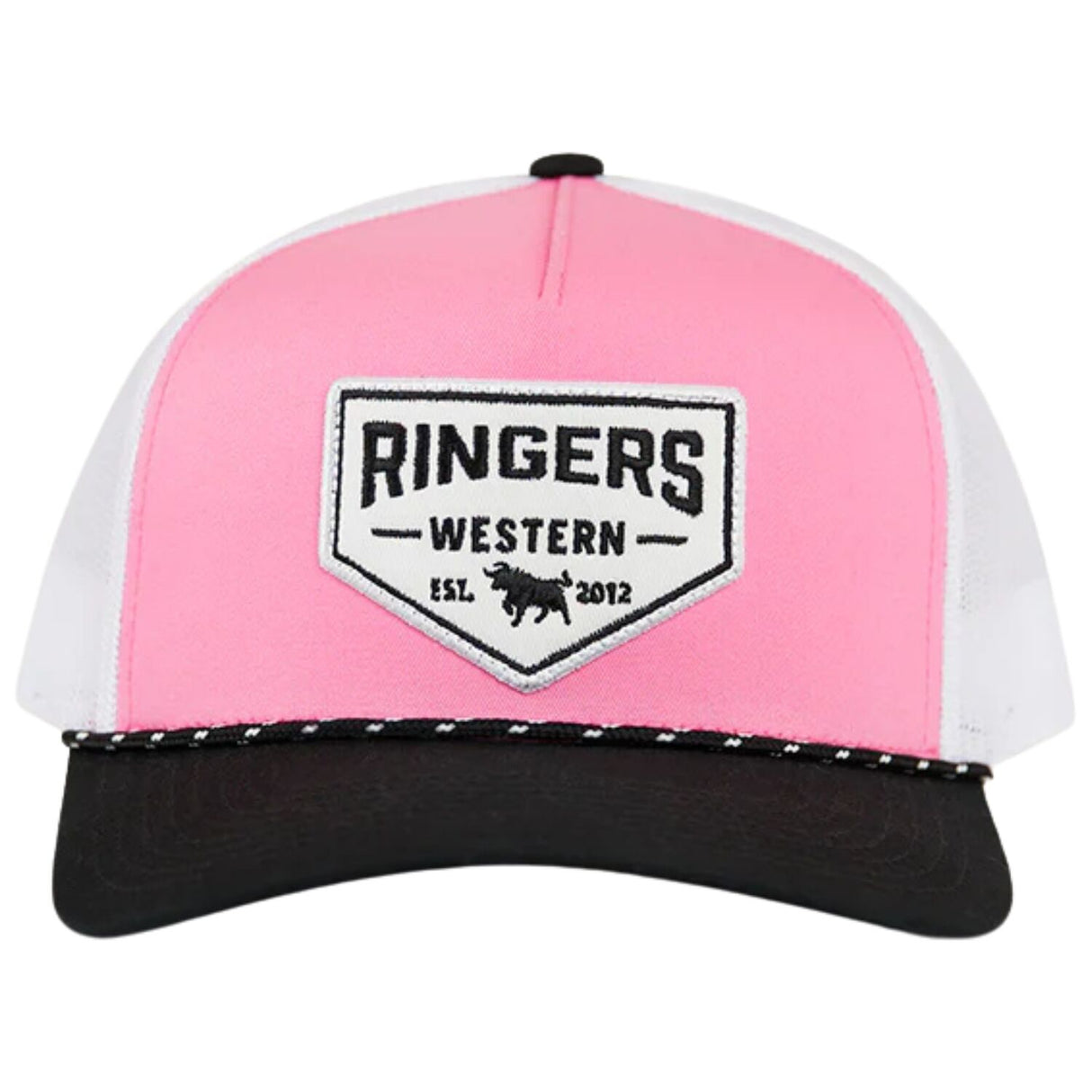 Ringers Western Garage Trucker Cap Mid Profile Mesh Back Snapback in Melon/Black