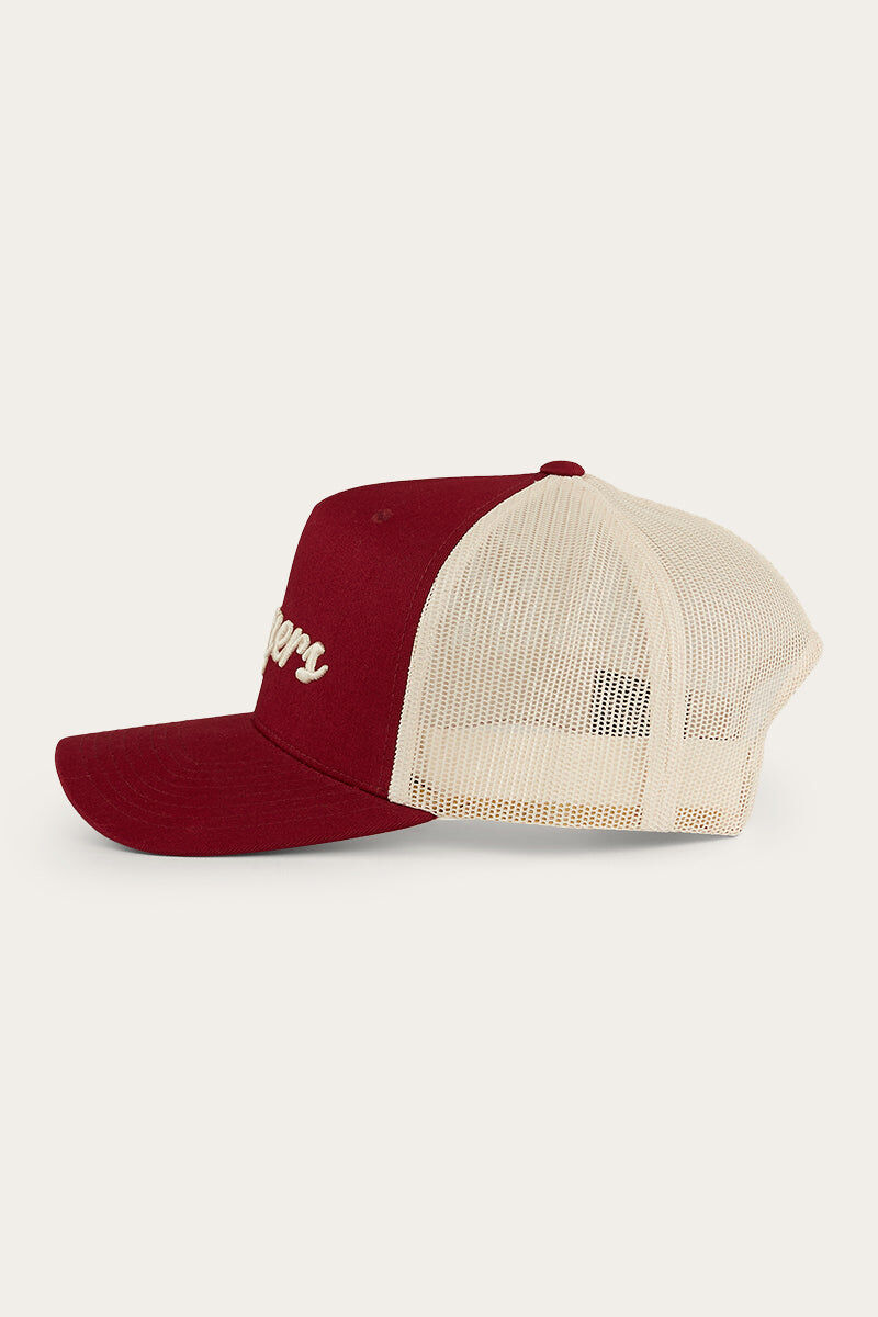Ringers Western Hackett Trucker Baseball Cap Hat in Burgundy