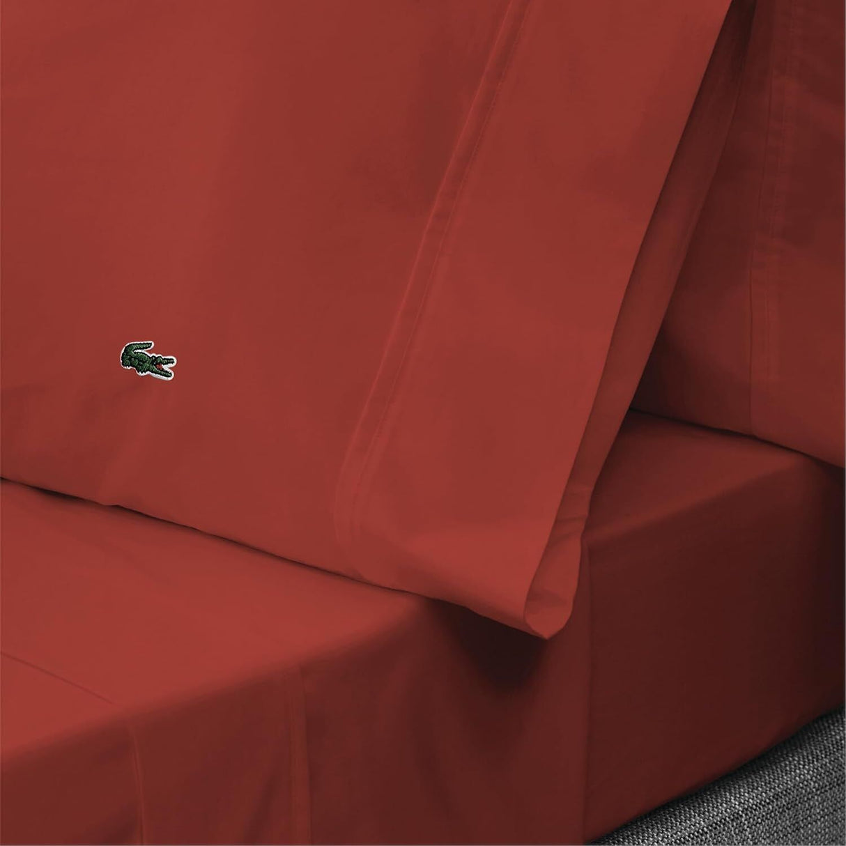 Lacoste King 100% Cotton Percale 200TC Bed Sheet Set in Chili Pepper