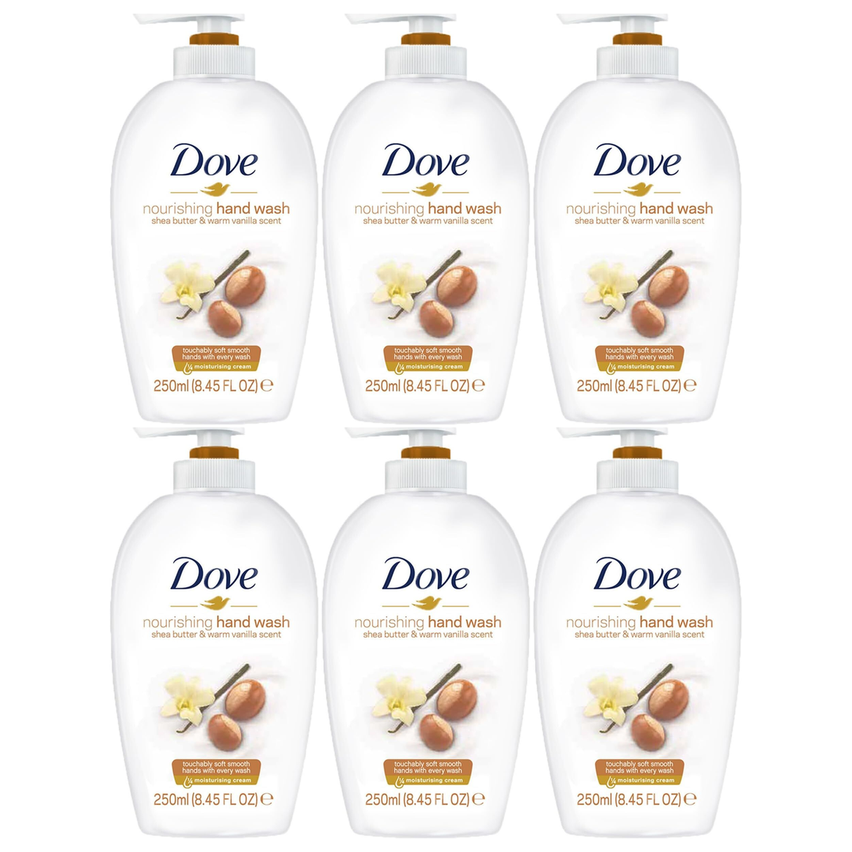 6x 250ml Dove Nourishing Handwash Bulk Pack - Shea Butter & Warm Vanilla Scent