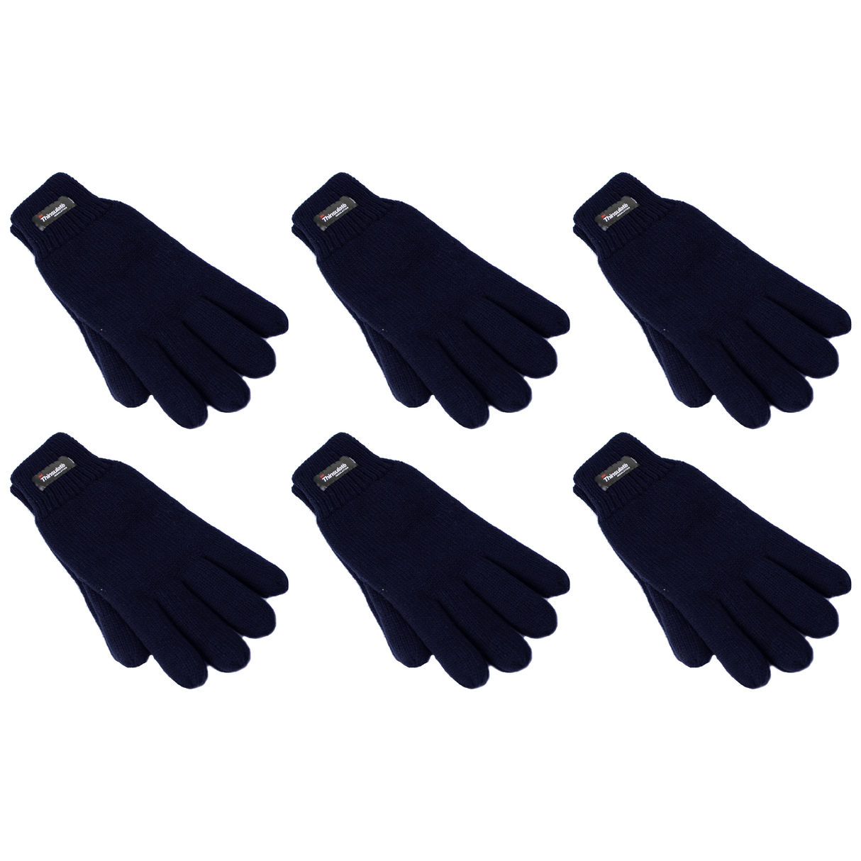 6x Dents 3M Thinsulate Navy Gloves Bulk Pack - Knitted Winter Snow/Ski Polar Fleece Thermal