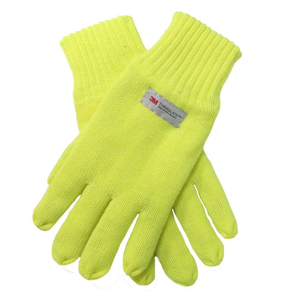 Dents 3M Thinsulate Fluro Yellow Gloves - Hi Vis Knitted Winter Snow/Ski Fleece Gloves