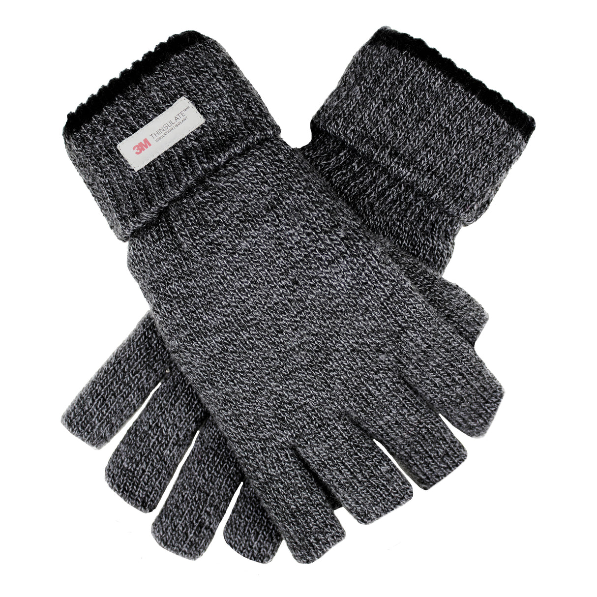 Dents Mens Thinsulate Lined Fingerless Knit Gloves with Rollover Cuff - Charcoal