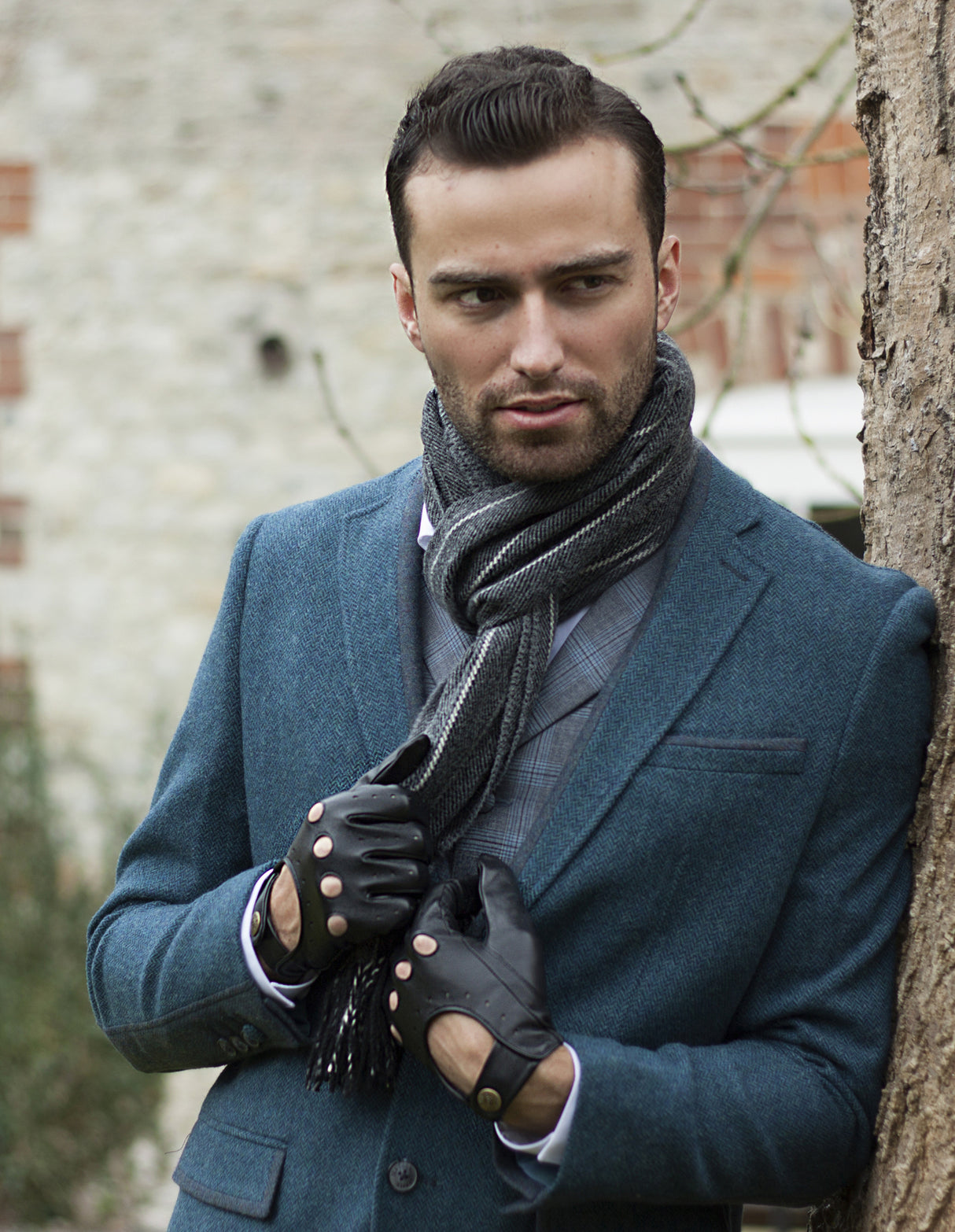 Dents Mens Classic Leather Driving Gloves Unlined Vintage - Black