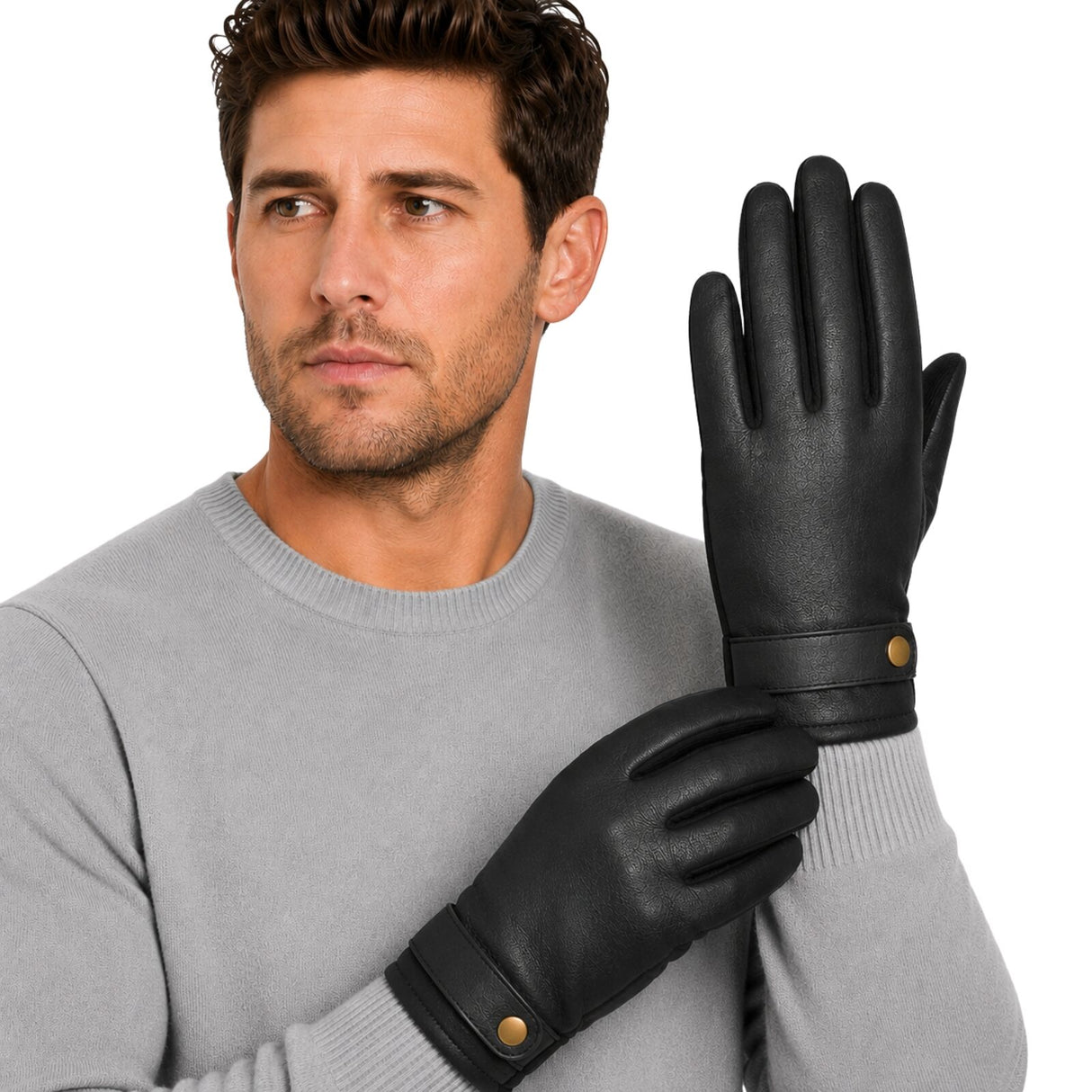 Dents Mens Premium Kangaroo Leather Strap & Stud Winter Gloves - Black