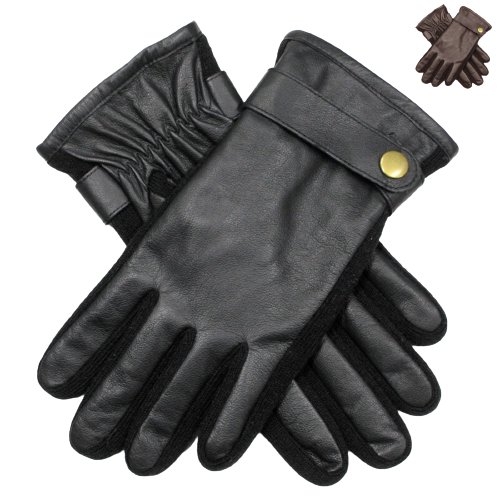 DENTS Mens Premium Kangaroo Leather Strap & Stud Winter Gloves Gentlemans - Black