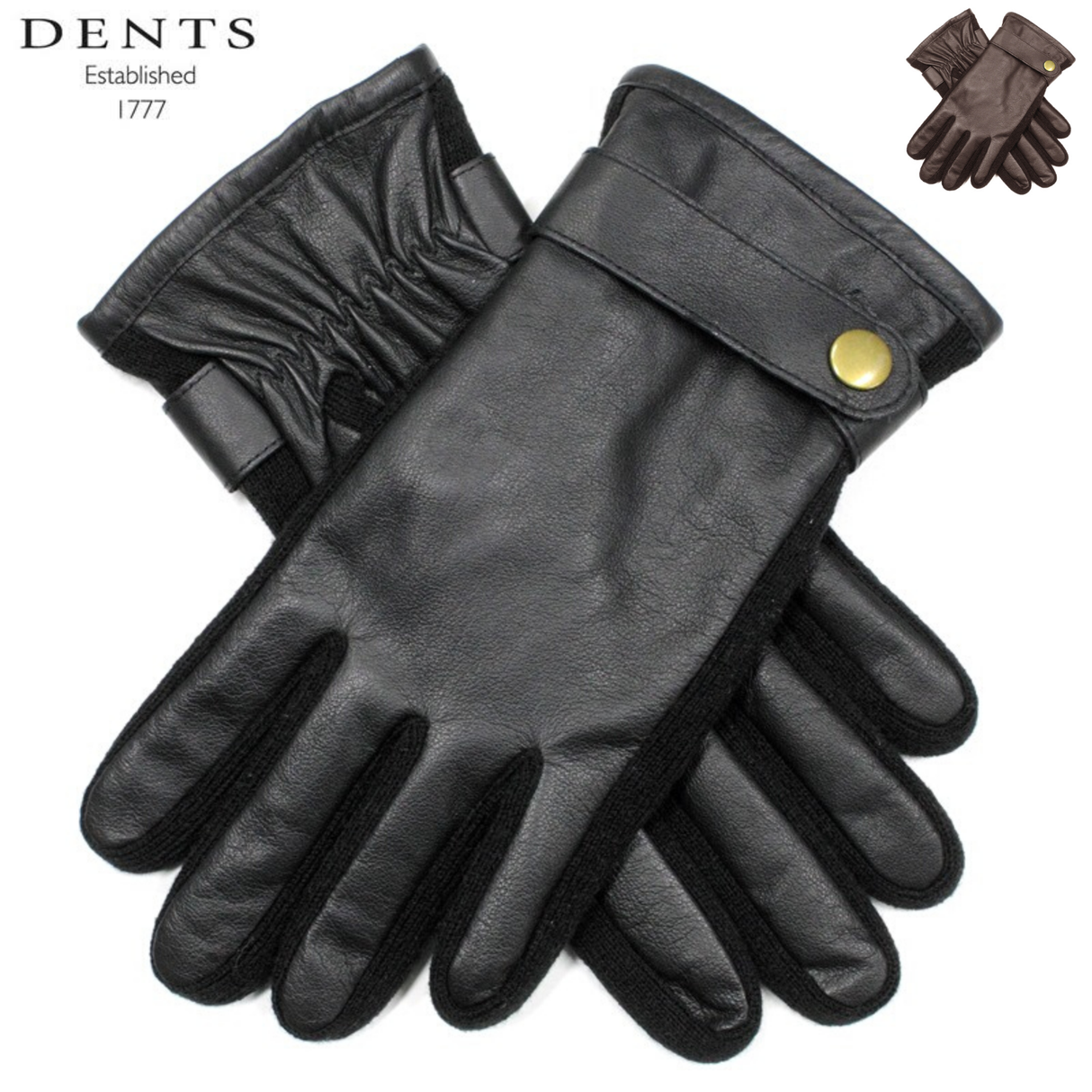 DENTS Mens Premium Kangaroo Leather Strap & Stud Winter Gloves Gentlemans - Brown