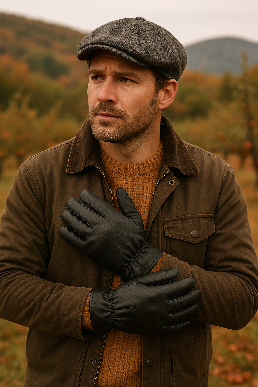 3M Thinsulate Mens Sheepskin Leather Gloves with Gathered Wrist in Black