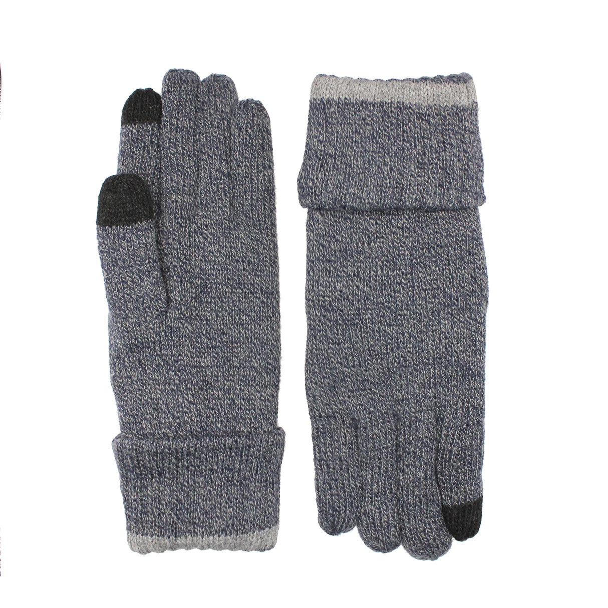 Dents Mens Thinsulate Lined Touchscreen Knit Gloves with Rollover Cuff - Navy Marle
