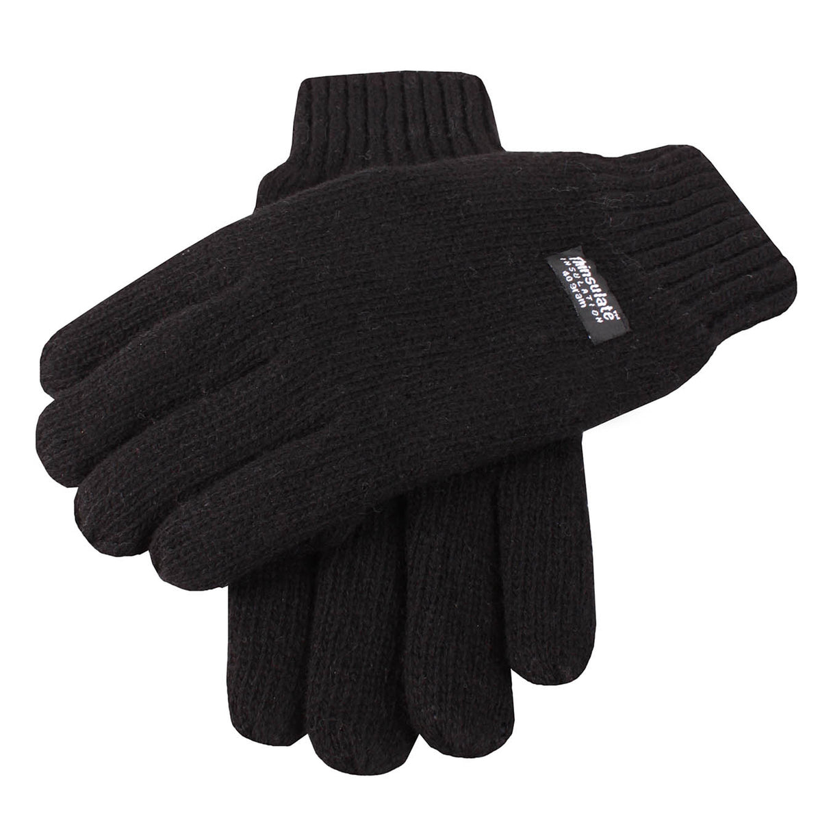 Mens Wool Blend Thinsulate Lined Knitted Gloves - Black