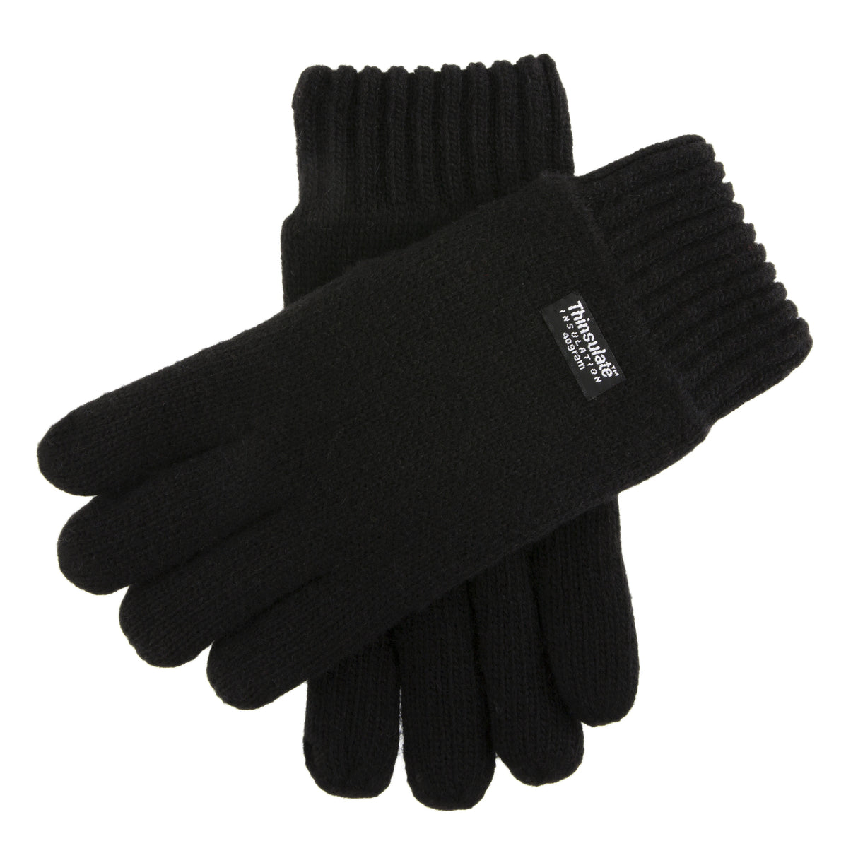 Mens Wool Blend Thinsulate Lined Knitted Gloves - Black