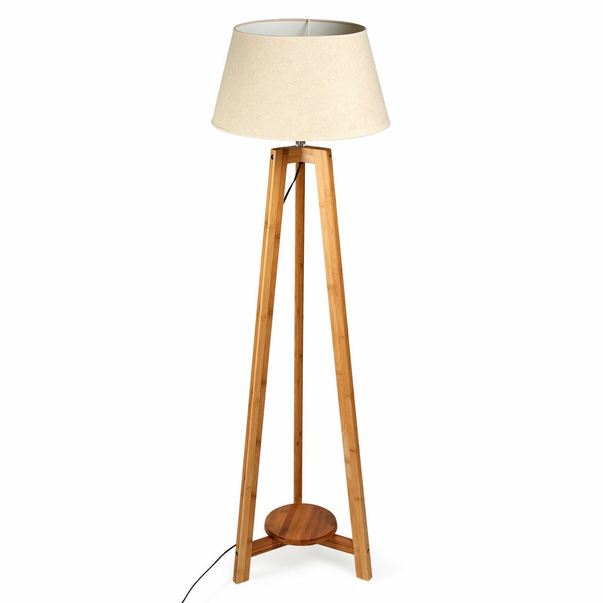 155cm Bamboo Wooden Tripod Floor Lamp with Beige Linen Light Shade