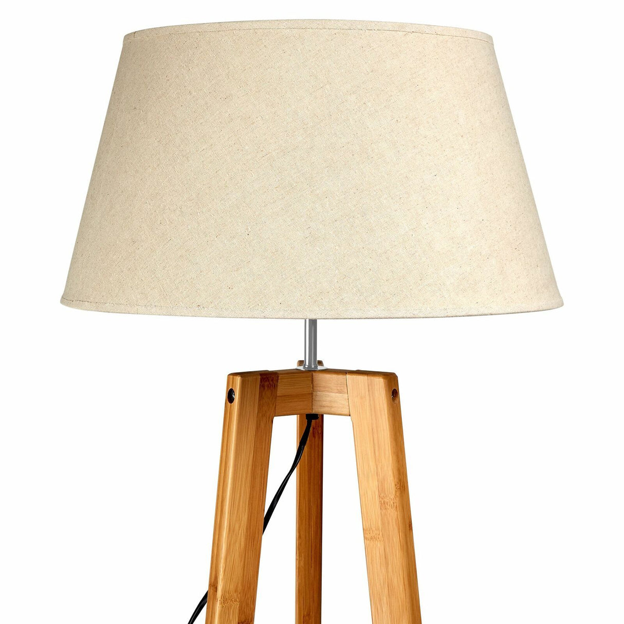 155cm Bamboo Wooden Tripod Floor Lamp with Beige Linen Light Shade