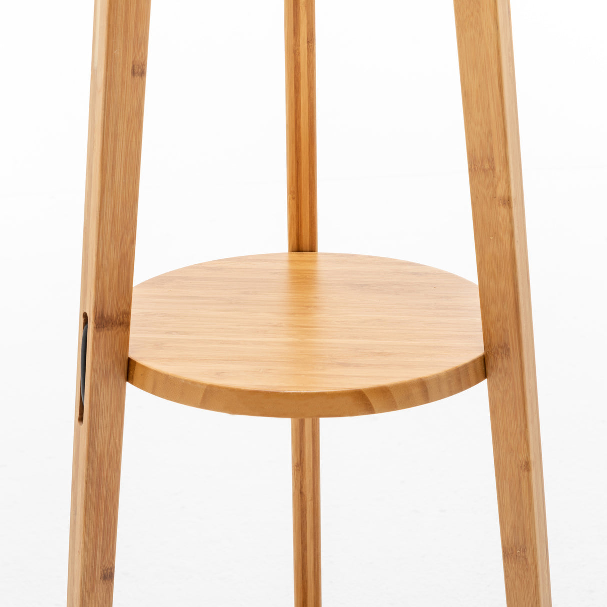 168cm Large Bamboo Wooden Tripod Floor Lamp with Modern Linen Shade & Shelves