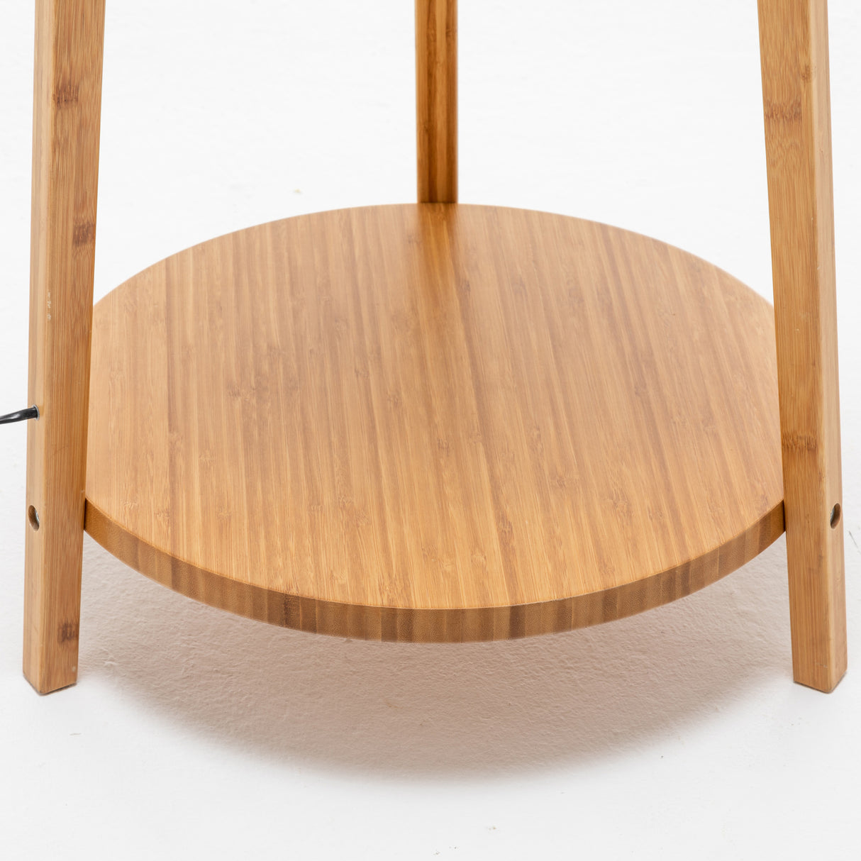 168cm Large Bamboo Wooden Tripod Floor Lamp with Modern Linen Shade & Shelves