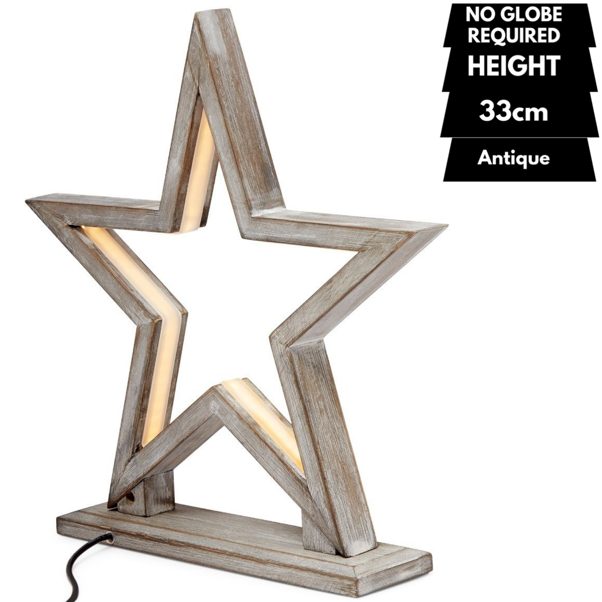 33cm Bamboo Star Lamp - Table Light - Antique Timber