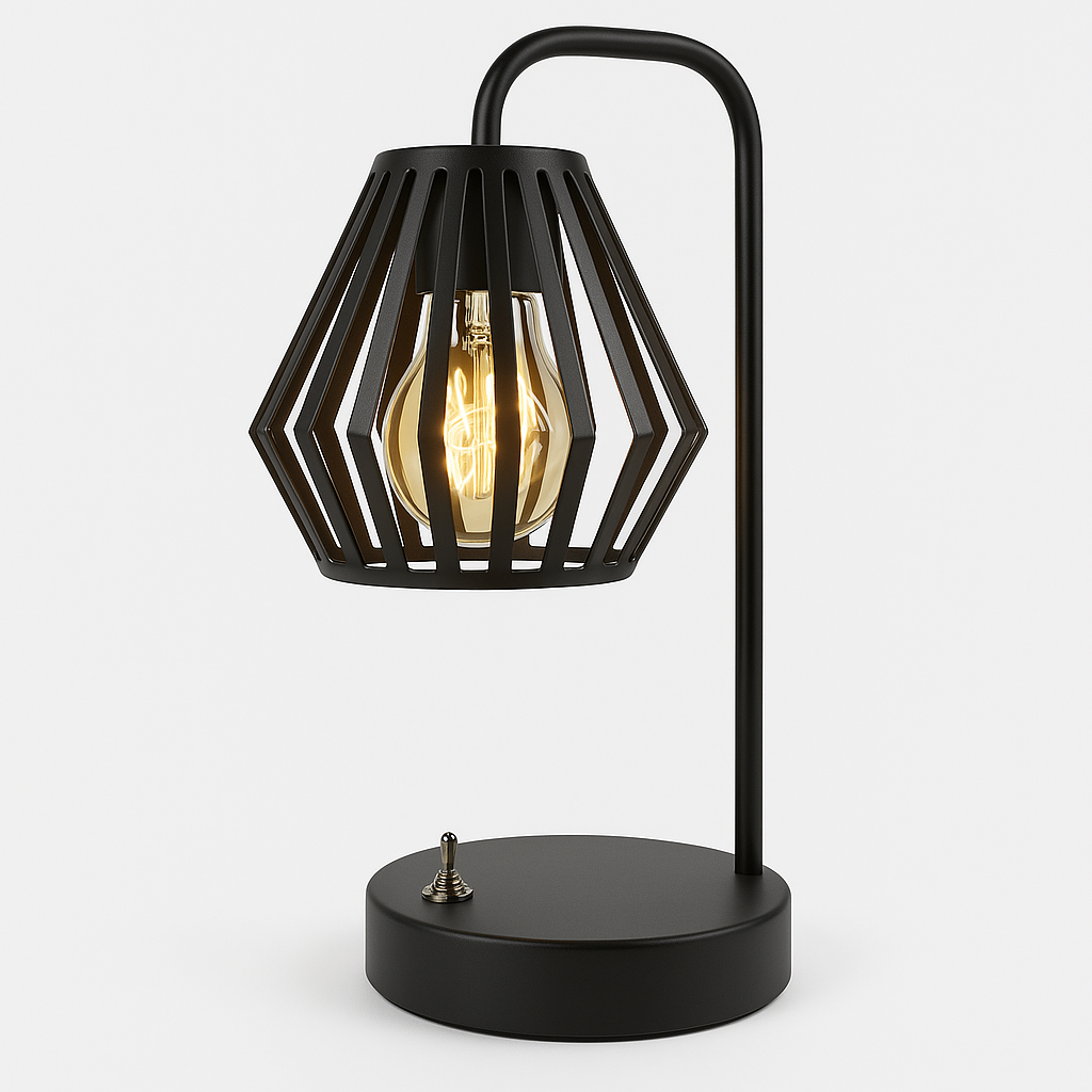 Modern Black Metal LED Lantern Table Desk Lamp – Battery Operated, Decorative Accent Light