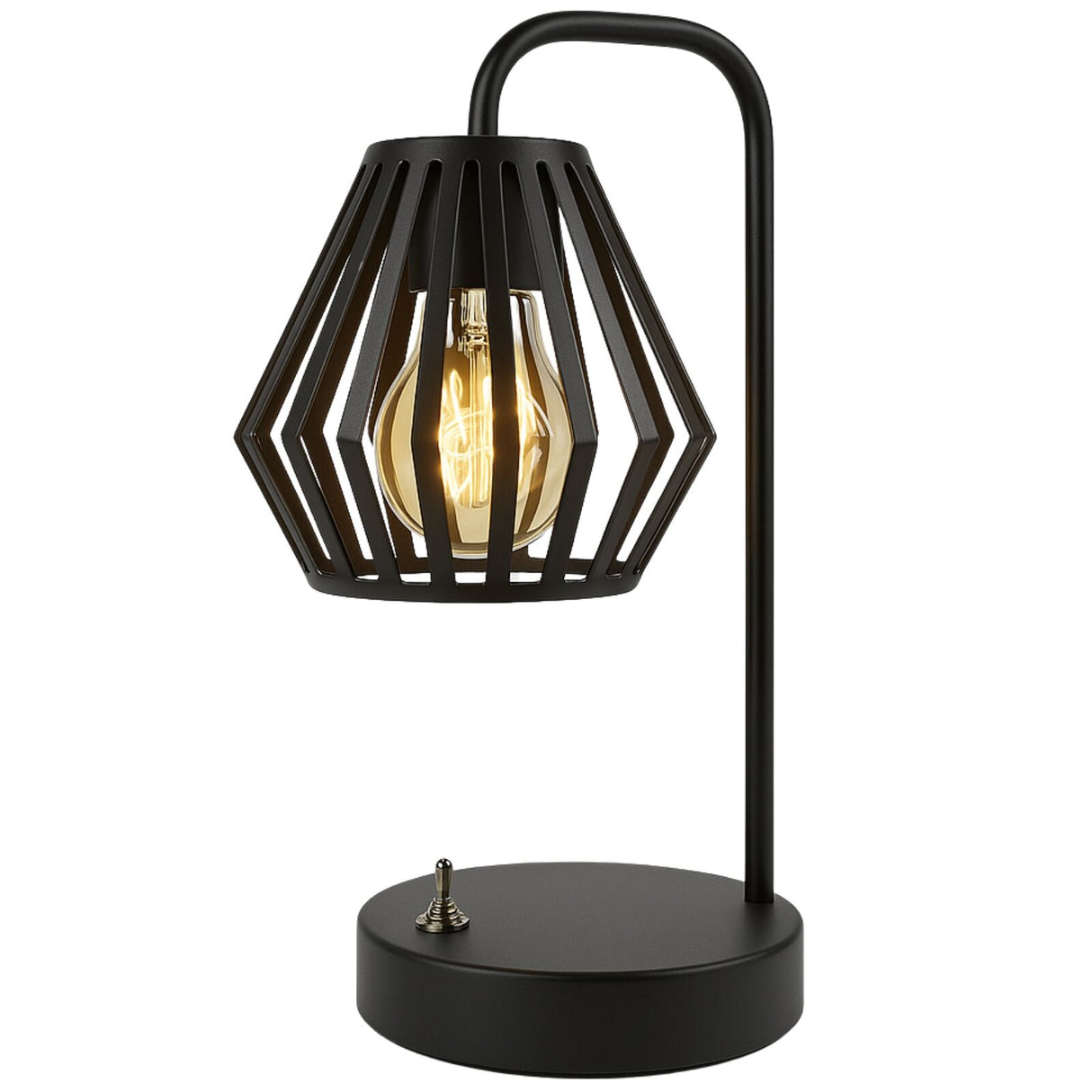 Modern Black Metal Cone Style LED Lantern Table Desk Lamp – Battery Operated Accent Light