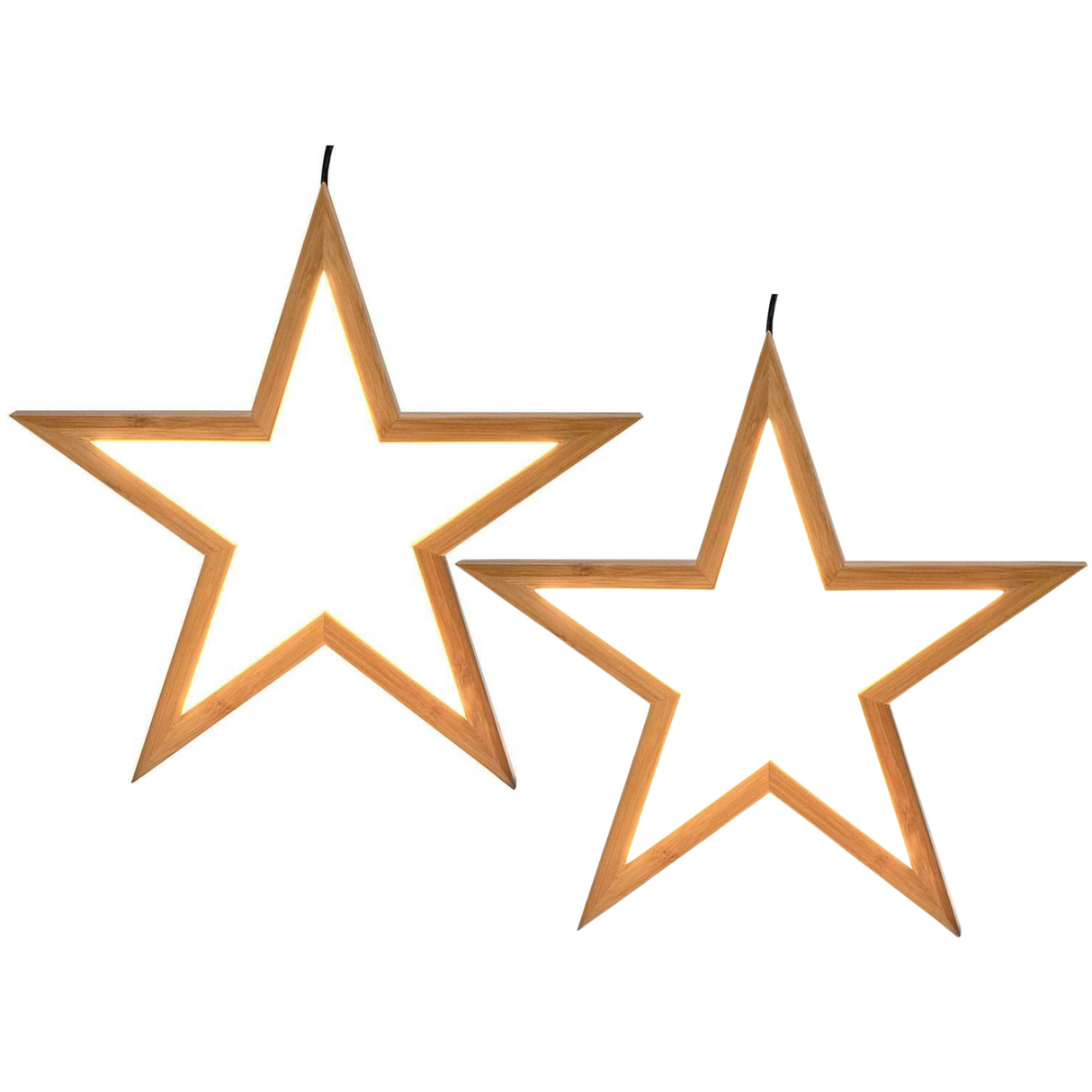 2x Small Bamboo Star Ceiling Light - LED Hanging Lamp - Natural Decor