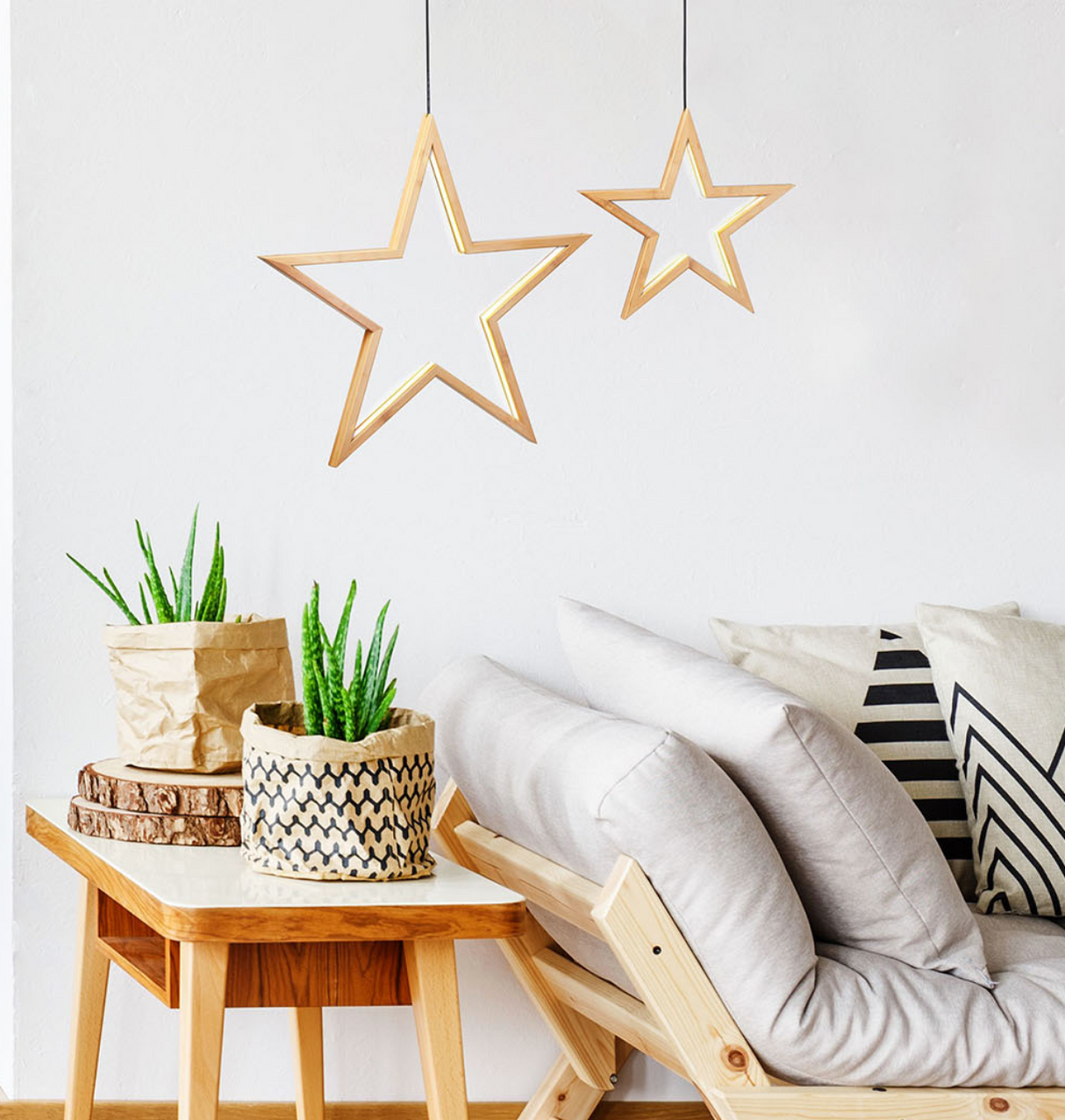 Large Bamboo Star Ceiling Light - LED Hanging Lamp - Natural Decor