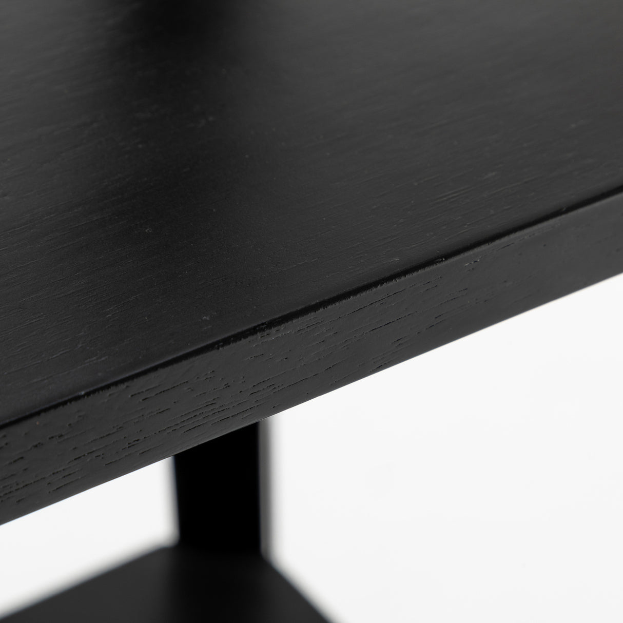 Eiffel 3 Tier Natural Wood Black Floor Lamp w/ Storage Shelves + Off White Linen Shade