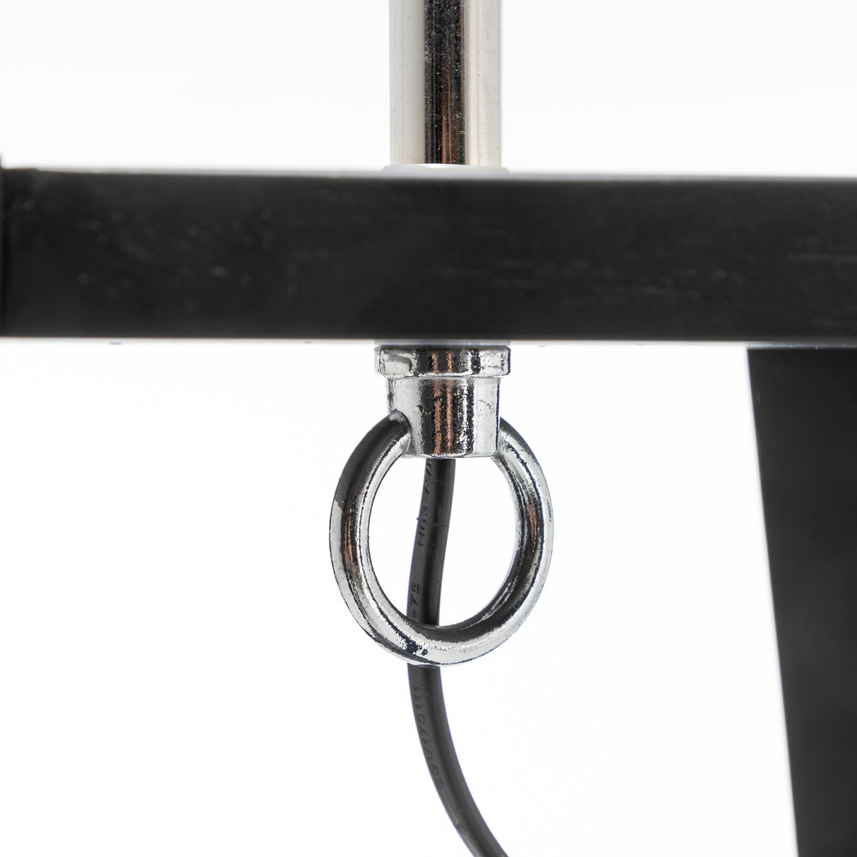 Eiffel 3 Tier Natural Wood Black Floor Lamp w/ Storage Shelves + Off White Linen Shade