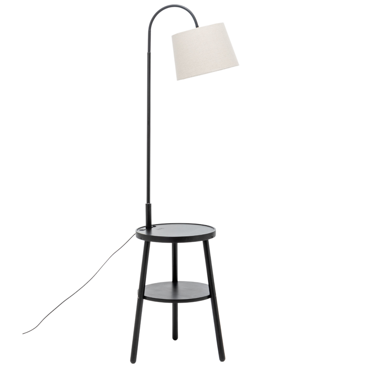 174cm Naples Tripod Floor Lamp & Shelf Storage w/ USB Charger - Matte Black