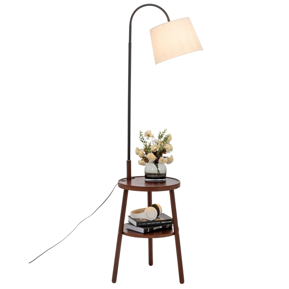 174cm Naples Tripod Floor Lamp & Shelf Storage w/ USB Charger - Cherry