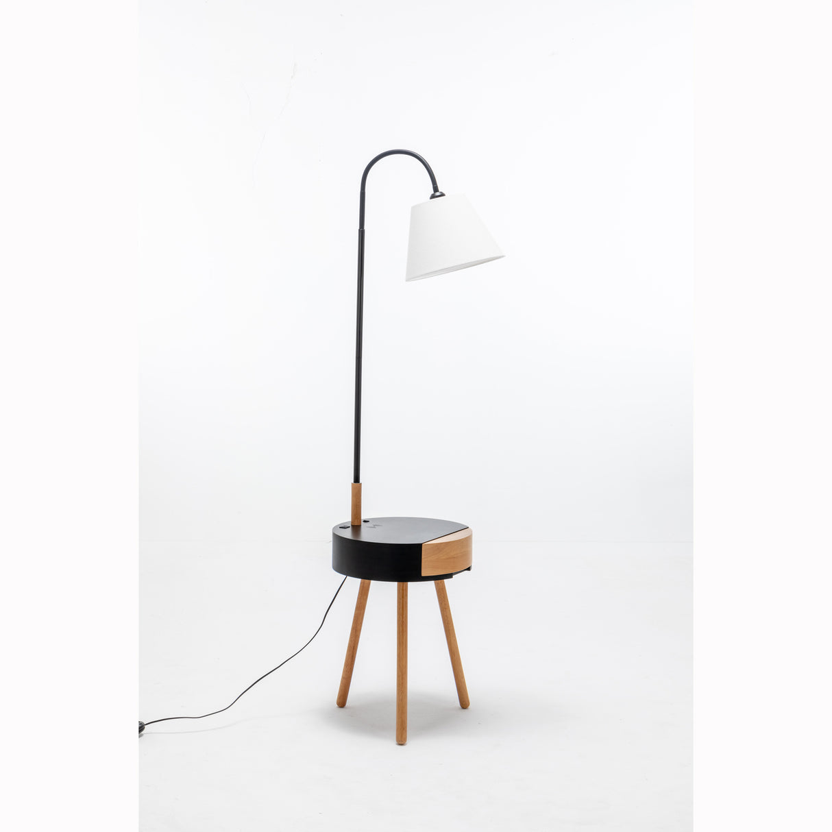 170cm Florence Wooden Tripod Lamp & Shelf/Table Storage w/ USB Charger - Natural/Black